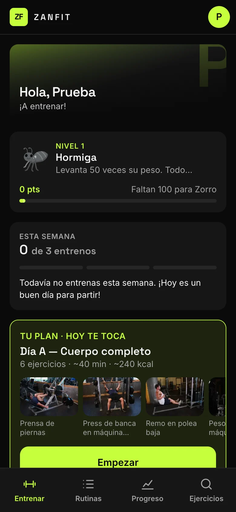 Inicio de ZANFIT con el plan del día