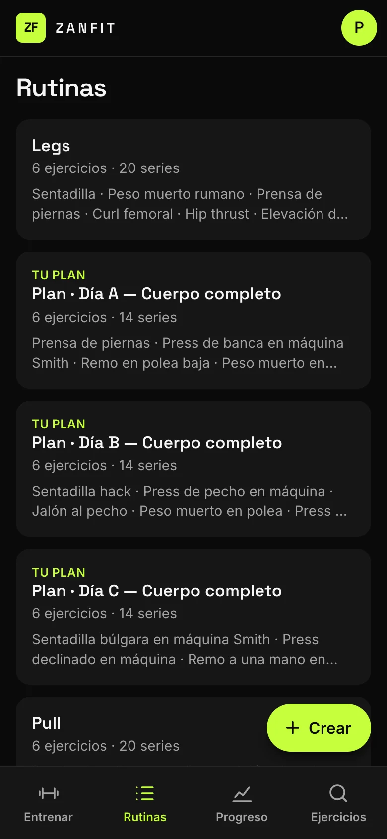 Lista de rutinas